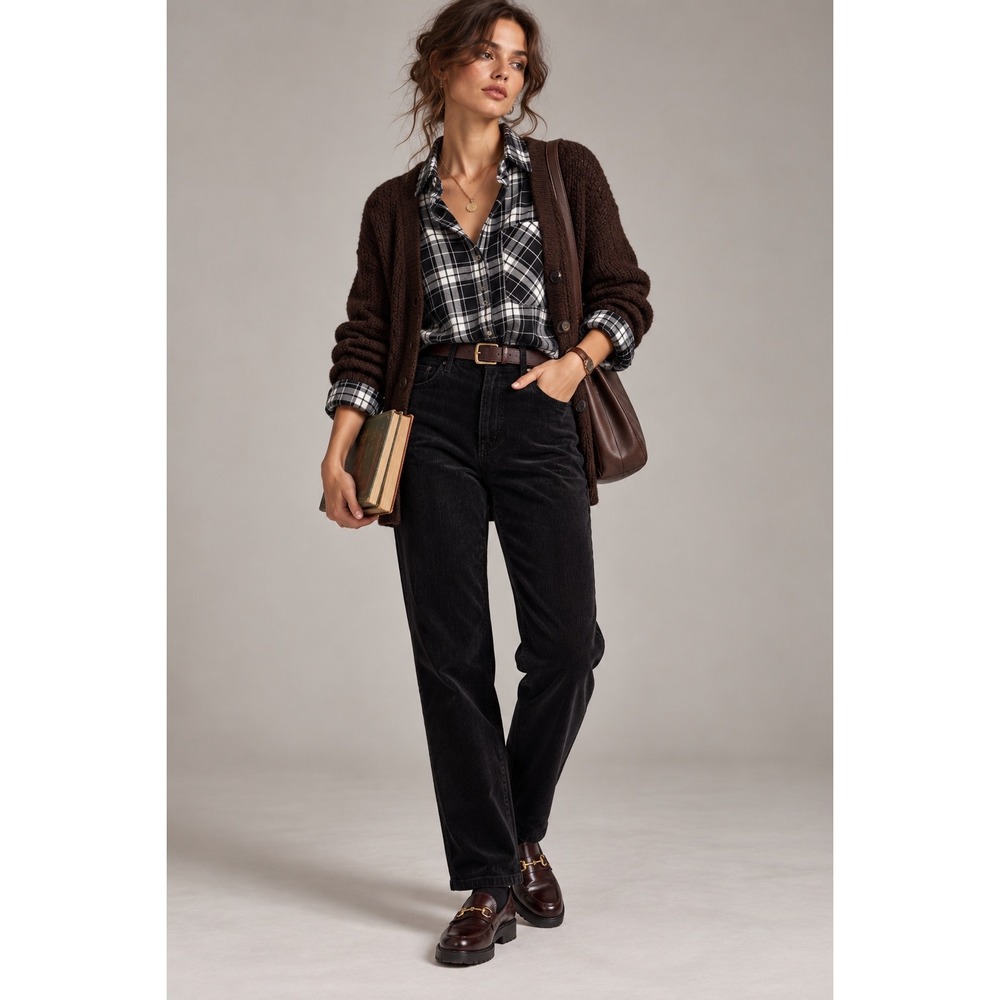 GAP Boyfriend Fit Plaid Shirt Womens S Black White Grunge Dark Academia